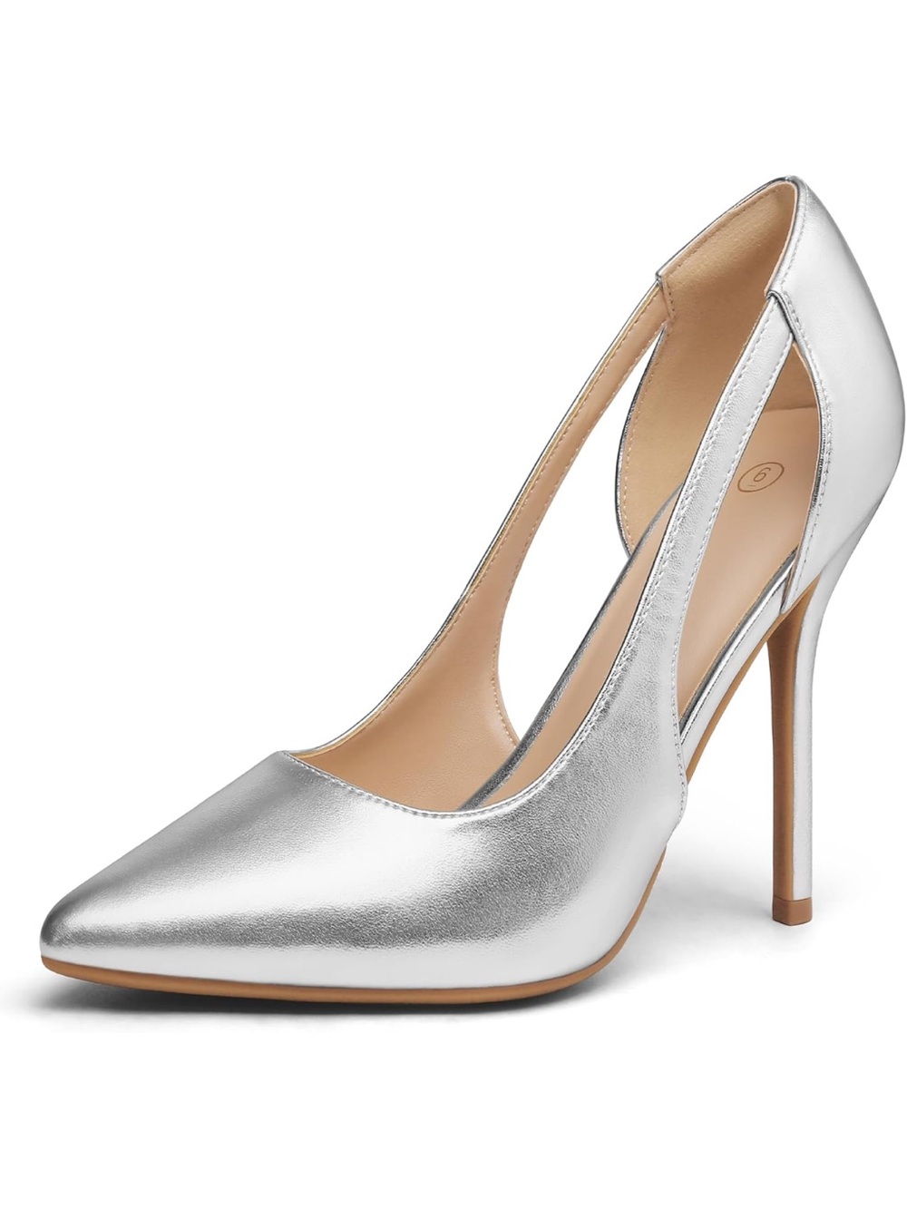 50%offw❤️ mysoft Women's silver Stiletto Heels Pumps Closed Toe 4IN Cut Out  S1